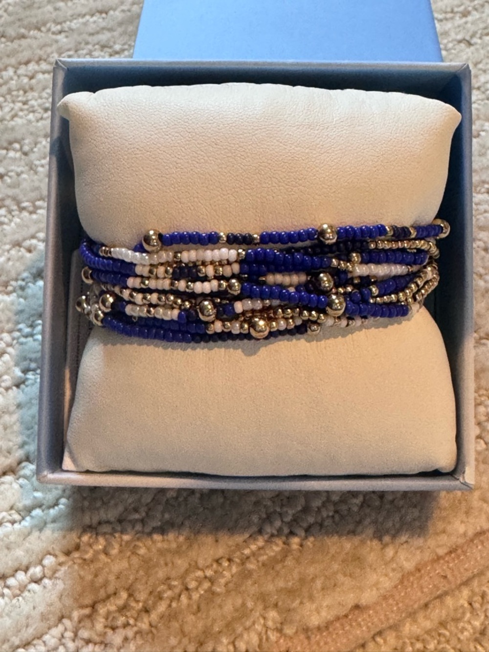 Multi-Strand Beaded Wrap Bracelet in Blue and Gold